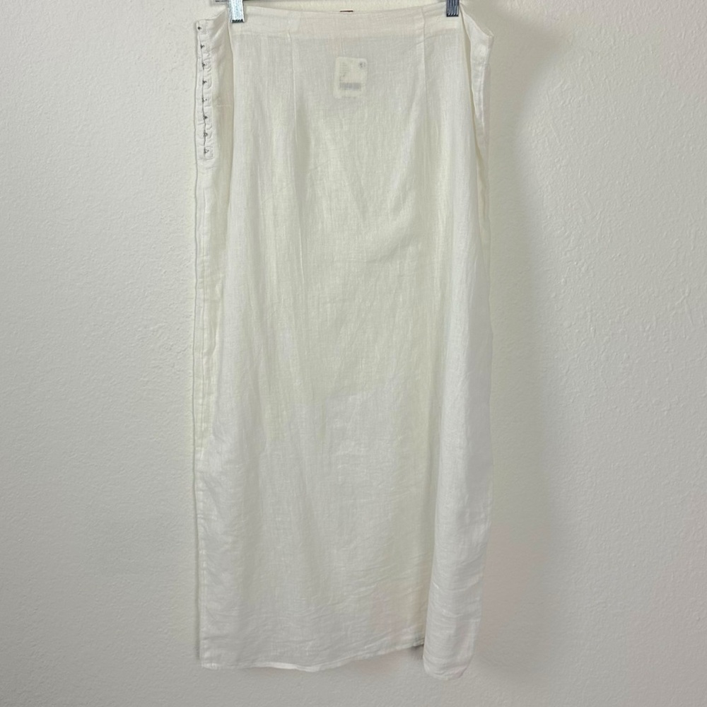 Free People Ethereal Dainty Sheer Linen Midi Skirt White Large NWT Beach Summer - Picture 5 of 11